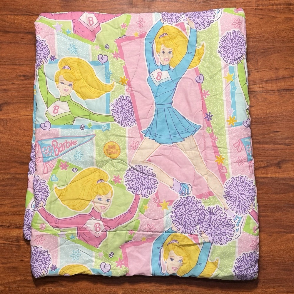1990s Vintage Cheerleader Barbie Full Comforter, Flat Sheet, Pillowcases, Runner
